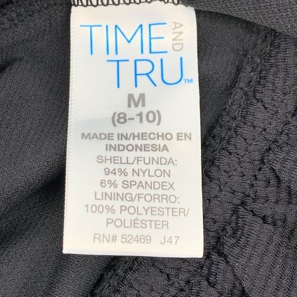 Time & Tru Scallop Black One Piece Swimsuit Solid Halter Size M 8-10 2726 padded - Picture 4 of 6